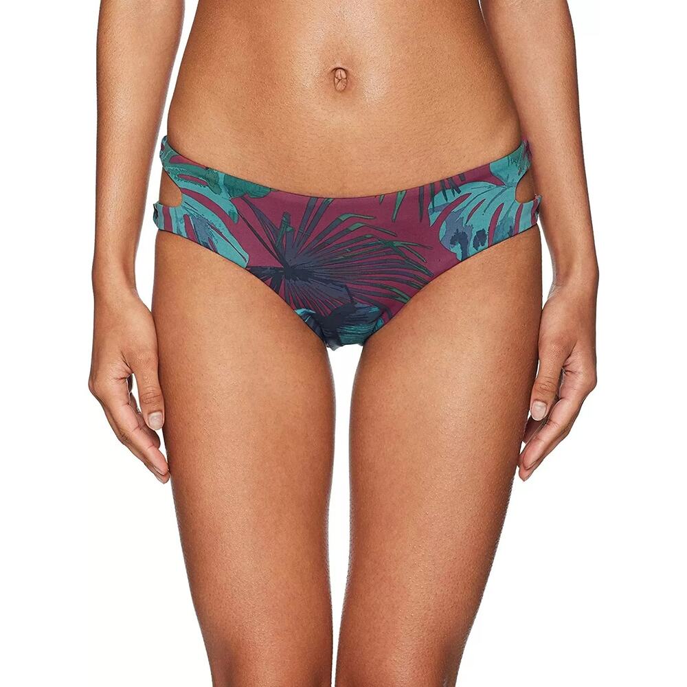 The Bikini Lab Tropical Print Bikini Bottom - Teal and Burgundy
